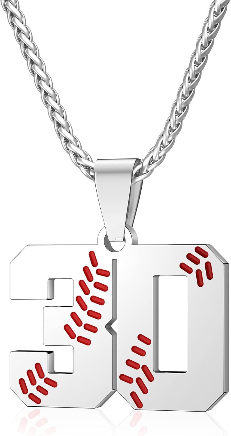Wikavanli Personalized Baseball Jersey Number 00-99 Necklace - Stainless Steel Baseball Chain Pendant Necklace - Team Jewelry Gift for Boys, Girls, Men, Women - Image 1